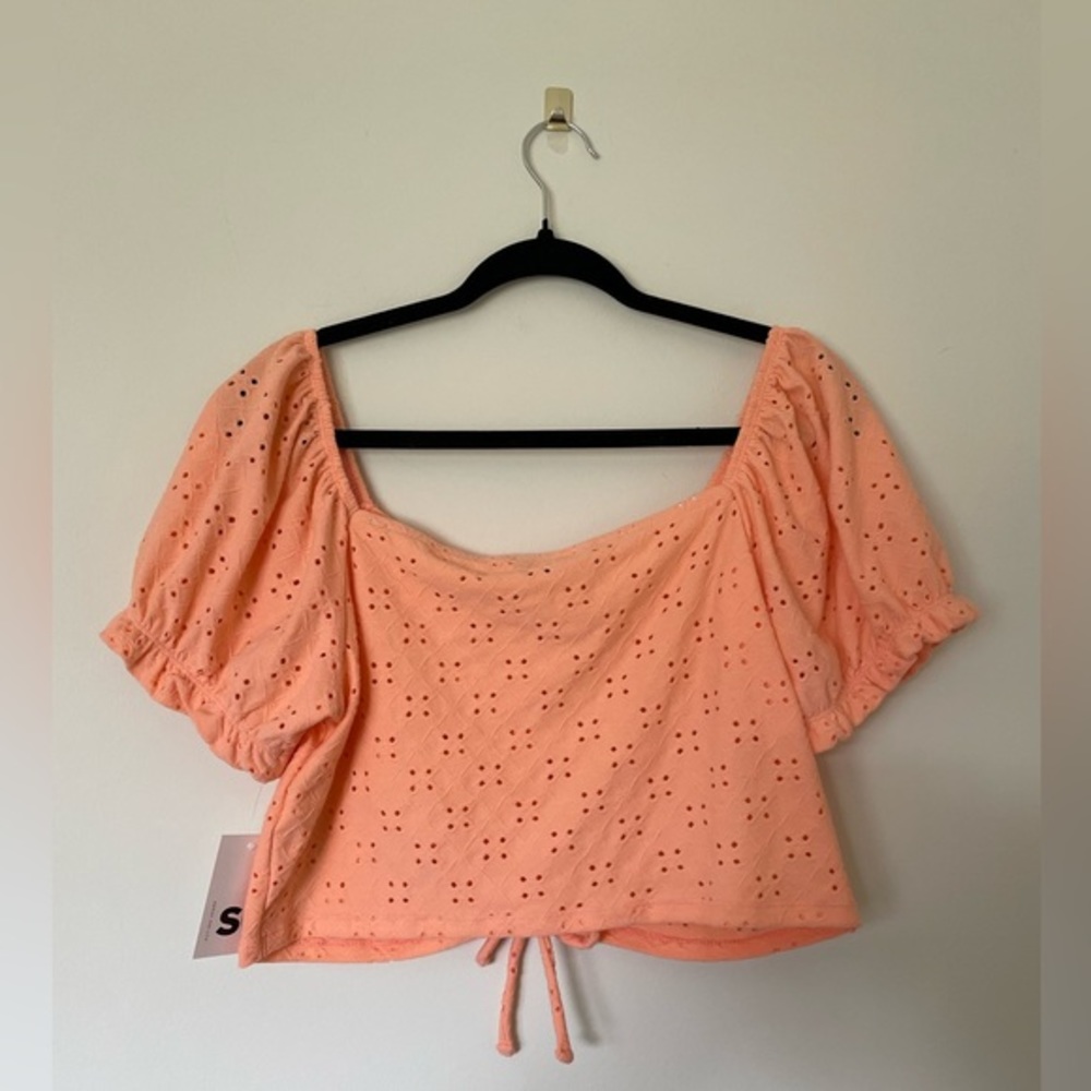 NWT SO Soft Orange Puff Sleeve Eyelet Crop Top -‎ XXL - Picture 3 of 11